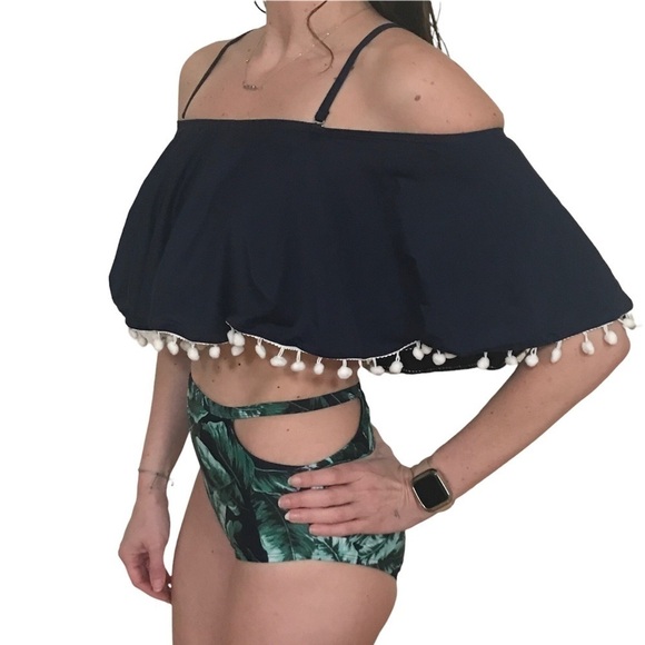 𝅺retro Flounce Tassel Off-shoulder High Waist Bikini. - Picture 2 of 6